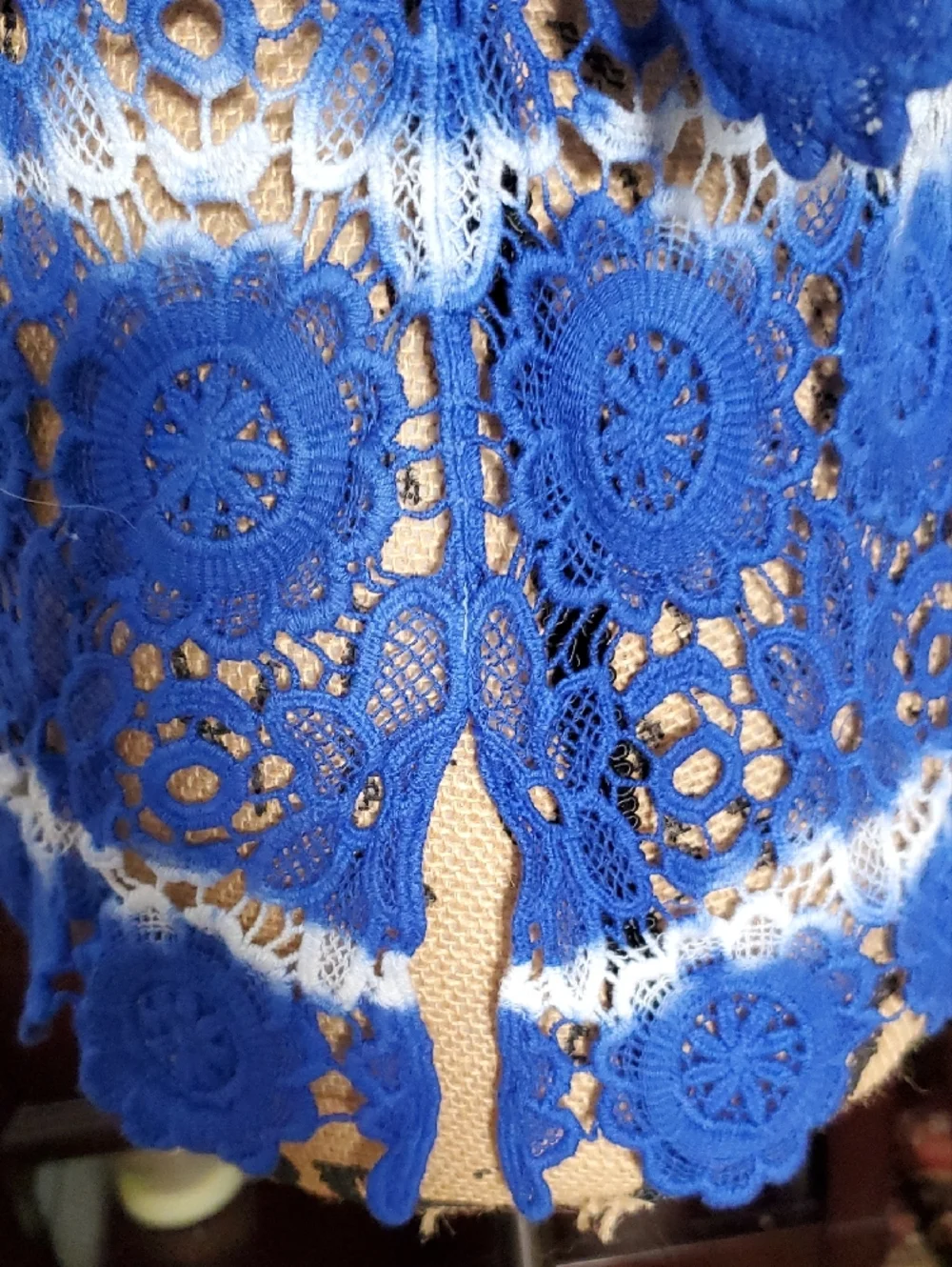 INC International Concepts Cobalt Blue Crochet Lace Tunic with White Accents